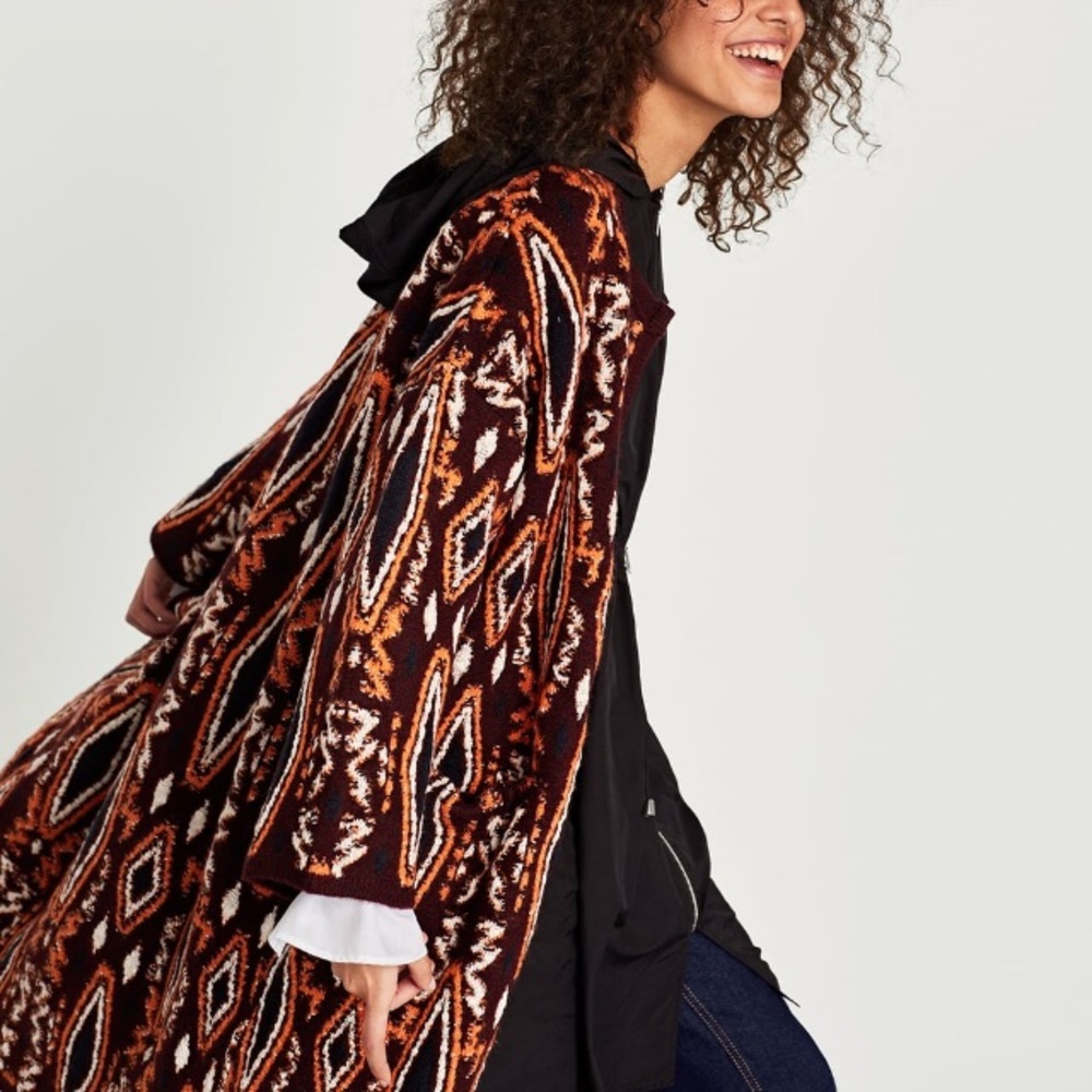 Zara long geometric jacquard coat- Host Pick!